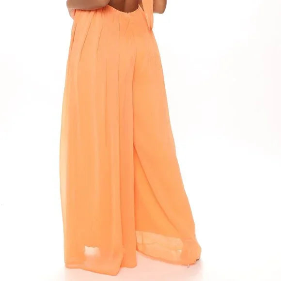 Sexy Orange Wide Leg Backless Jumpsuit