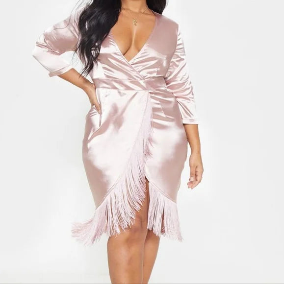 Sexy Pink Satin Fringe Dress