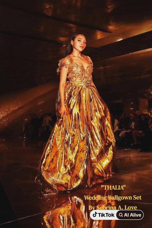 "THANIA" Custom Order Gold Lace & Lame' Wedding Gown Set