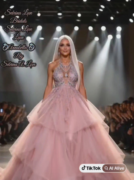 "ANNABELLA"Boho Blush Lace & Tulle Wedding Ballgown Set
