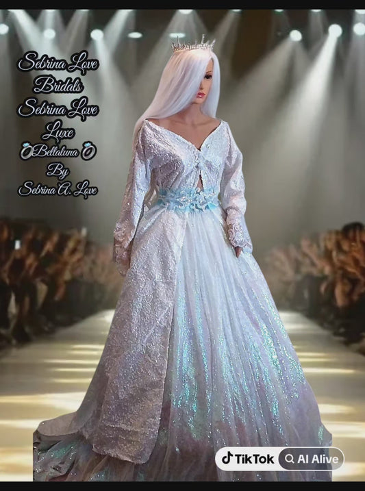 "BELLALUNA" Iridescent White Sequin Wedding Ballgown Set