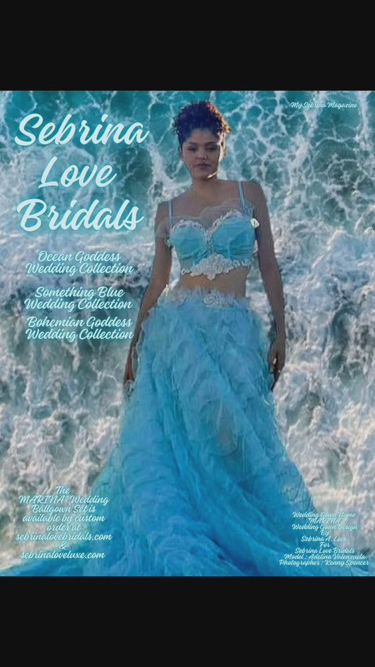 "MARINA" Ocean Blue Ruffled Organza Wedding Ballgown Set