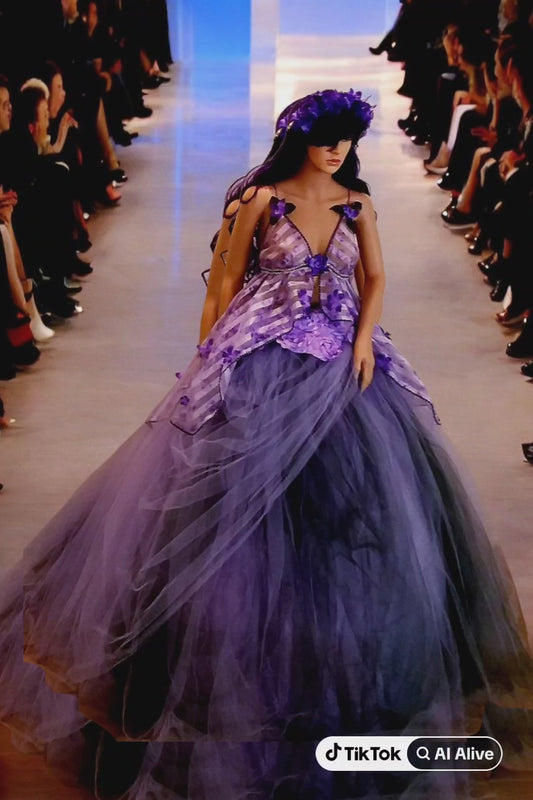 "LEILANI" Lavender & Hunter Green Organza & Tulle Wedding Ballgown Set