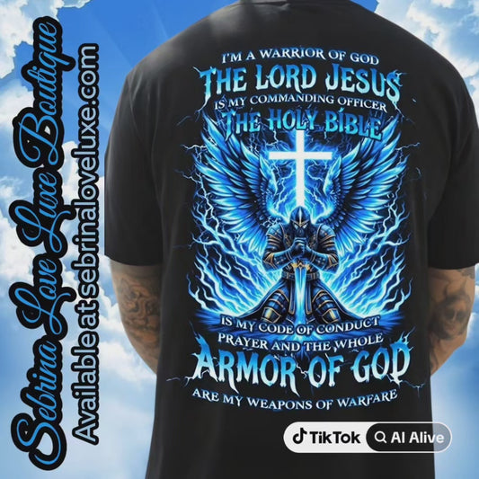 "WARRIOR OF GOD" Blue & Black Graphic Tee Shirt