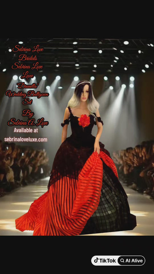 "DRUNELLA" Custom Order Gothic Romance Orange & Black Lace & Tulle Wedding Ballgown Set