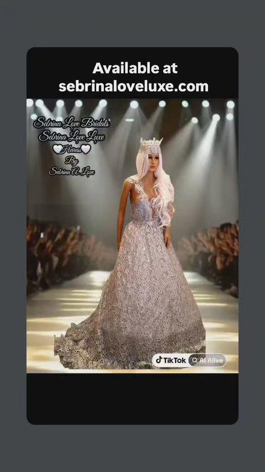 "HEIRESS" Silver Lace & Tulle Wedding Ballgown Set