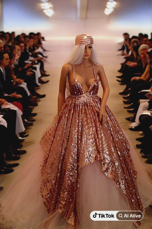 The "HELEN" Gatsby Inspired Art Deco Sequin Lace Crystal Tulle Wedding Ballgown Set
