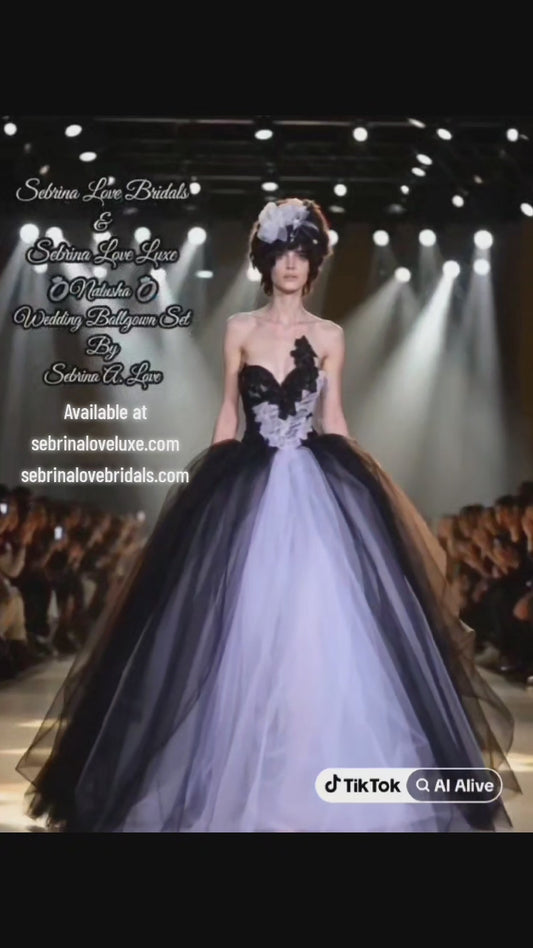 "NATASHA" Custom Order Gothic Romance Black & White Lace & Tulle Wedding Ballgown Set