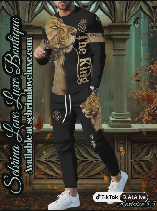 "THE KING" Men's 2pc Graphic Scripture Hoodie & Jogger Set