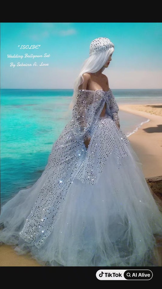 The 💎ISOLDE💎 White & Silver Sequin Crystal Kimono Wedding Ballgown Set