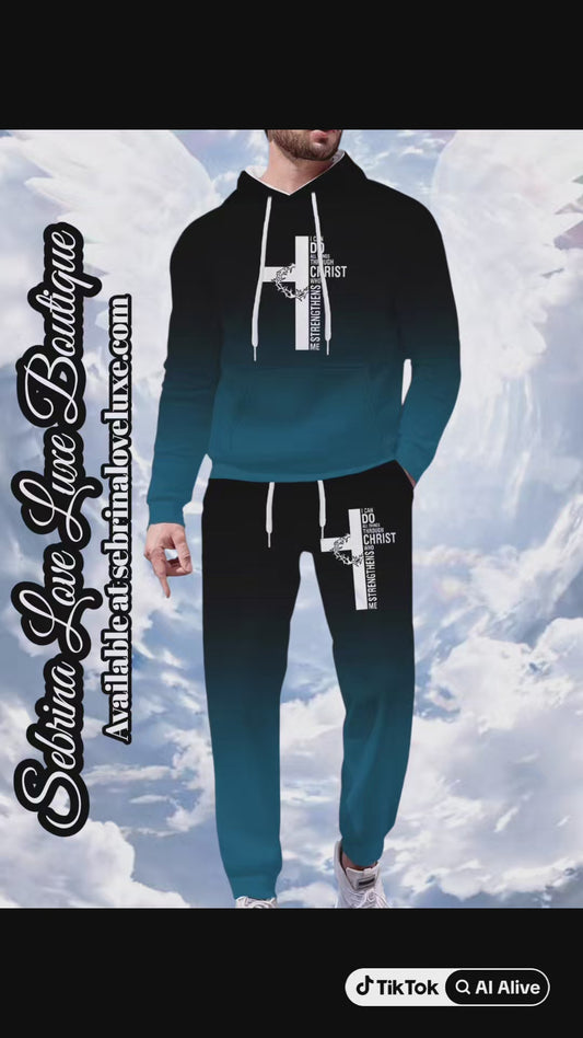 "I CAN DO ALL THINGS THROUGH CHRIST" 2pc Graphic Long Sleeve Tee Shirt & Jogger Set
