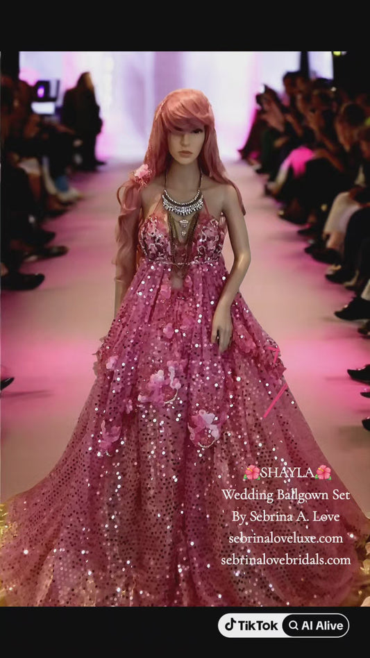 The "SHAYLA" Hot Pink Sequin Lace Crystal Wedding Ballgown Set