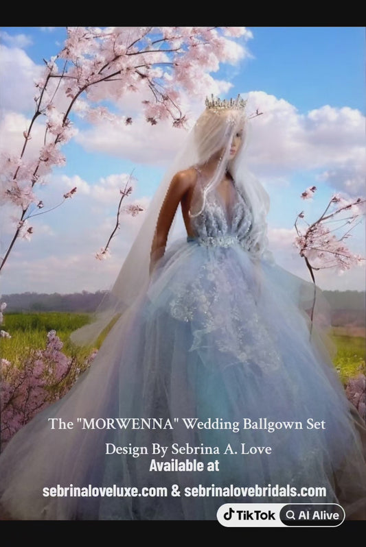 "MORWENNA" Blue White & Lavender Lace & Tulle Wedding Ballgown Set