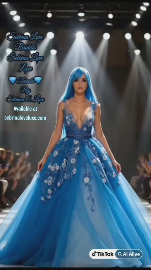 "TAMALA" Turquoise Blue & White Lace & Tulle Wedding Ballgown Set (Custom Order)