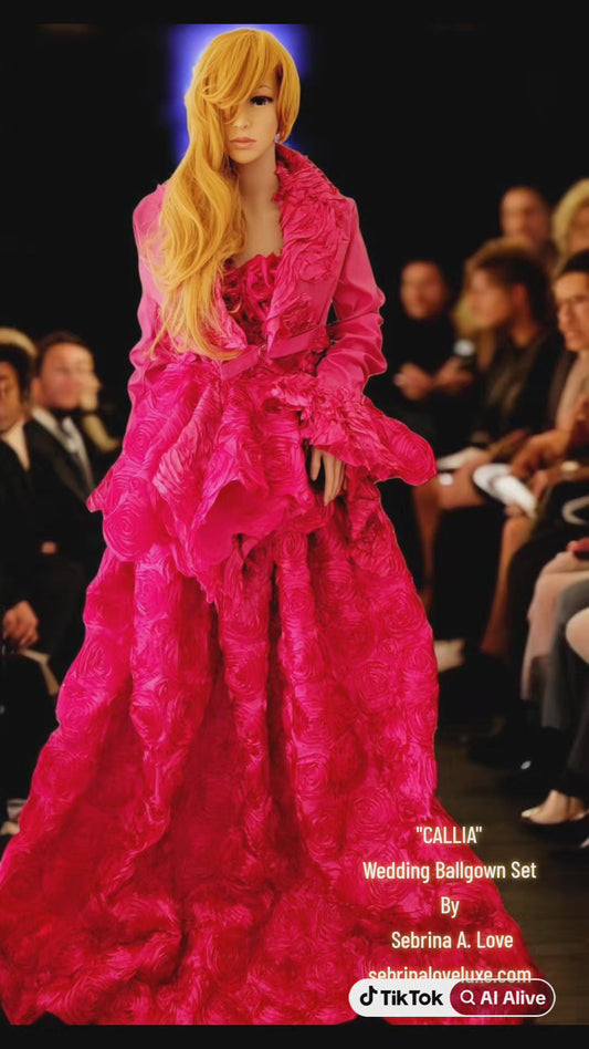 "CALLIA" Hot Pink Satin Wedding Ballgown Set With Jacket (Custom Order)