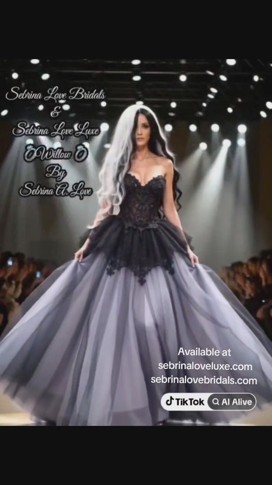 "WILLOW" Custom Order Gothic Romance Black & White Lace & Tulle Wedding Ballgown Set