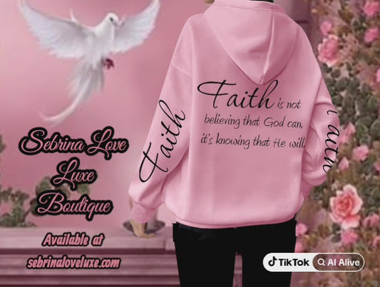 Comfy Cozy "FAITH IS" Graphic Pink & Black Oversized Hoodie Sweatshirt