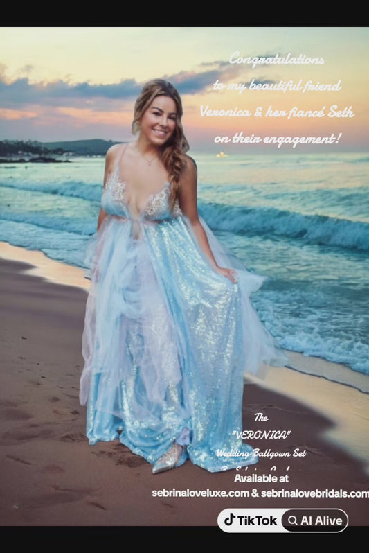 The "VERONICA" Ocean Sequin Lace Tulle Wedding Ballgown Set