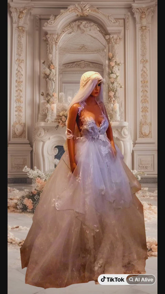 The "HAYLEY RUTH" Pearl Crystal Beaded Lace Wedding Ballgown Set