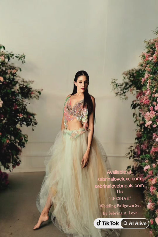 "LEESHAH" Lehenga Saree Ethereal Fairytale Rainbow Sherbert Wedding Ballgown Set