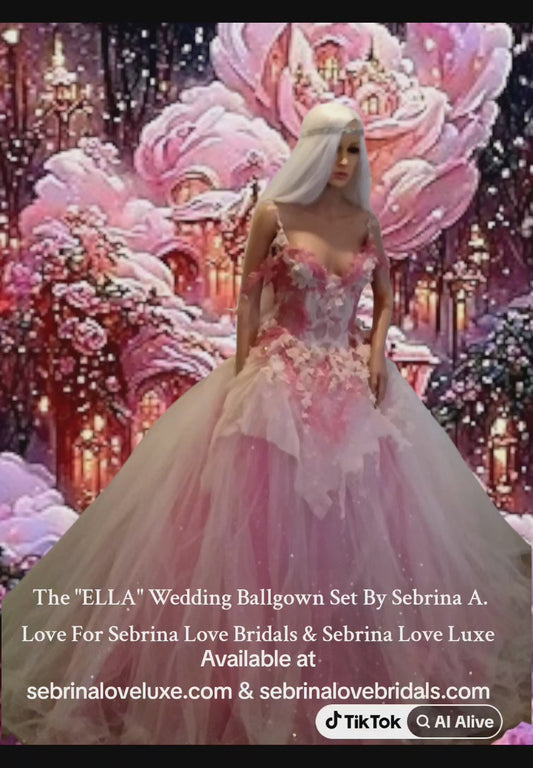 Sample Gown Set "ELLA" Ivory & Pink 2pc Ethereal Fairytale Wedding Ballgown Set