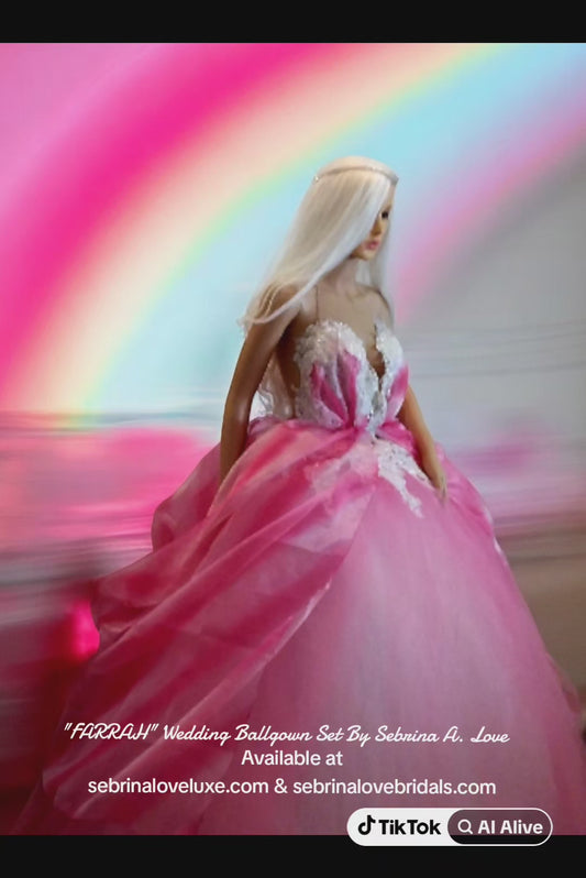 "FARRAH" Pink Tie Dye Organza Wedding Ballgown Set