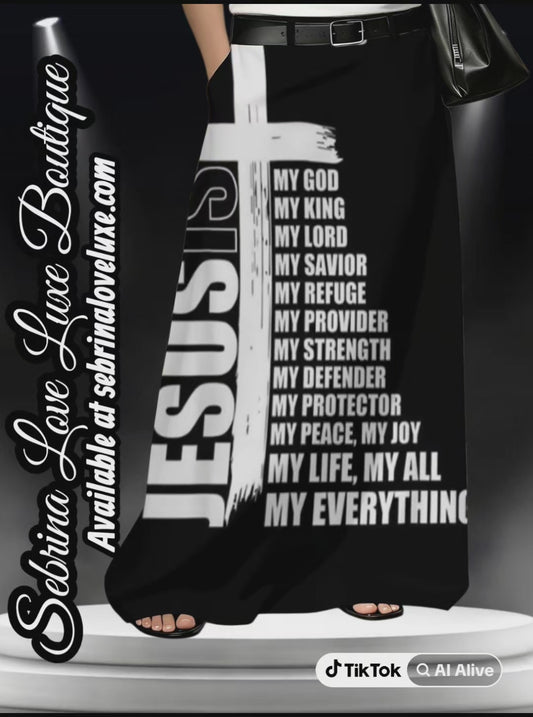 "JESUS" Black & White Inspirational Scripture Maxi Skirt
