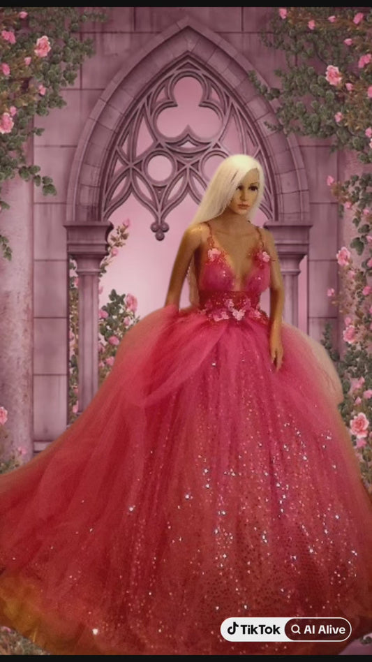 🌺YASMINE🌺 Pink & Gold Embroidered Lace Tulle Wedding Ballgown Set