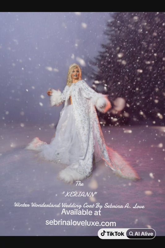 "KERIANN" Winter Wonderland White & Silver Velboa, Lace & Faux Fur Reversible Kimono