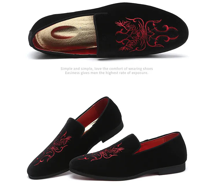 Elegant Men's Black & Red Embroidered Drivers Moccasins Opera Pump