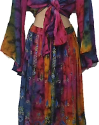 Bohemian 2 Piece Rainbow Tie Dye Crop Top & Maxi Skirt Set