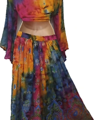 Bohemian 2 Piece Rainbow Tie Dye Crop Top & Maxi Skirt Set