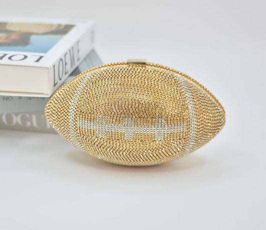 Gold Rhinestone Crystal Football Purse