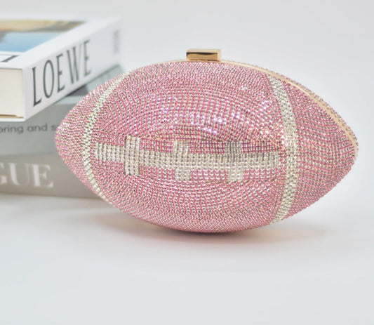 Pink Rhinestone Crystal Football Purse