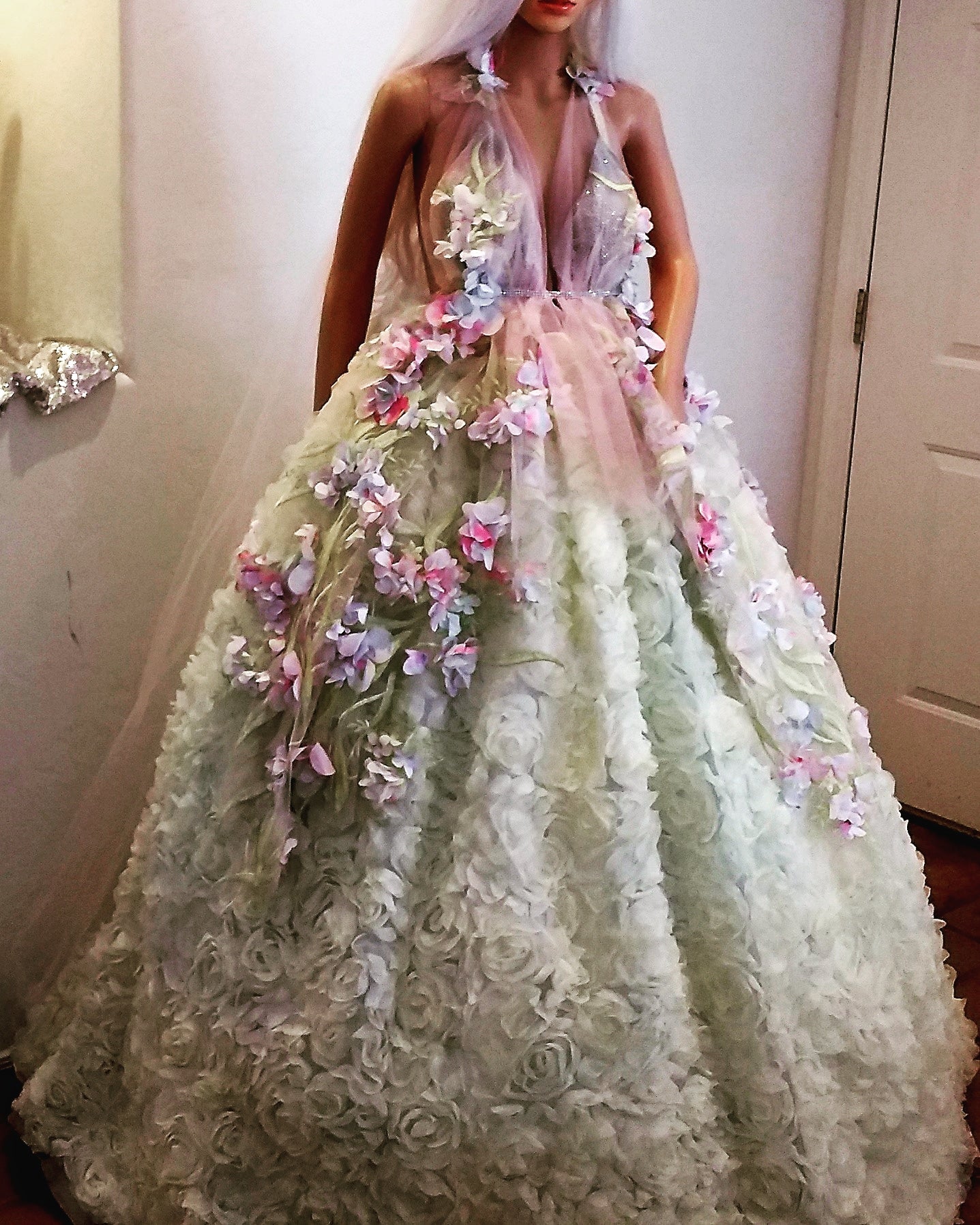 "HYACINTH" Pastel Watercolor 3D Floral Wedding Ballgown Set
