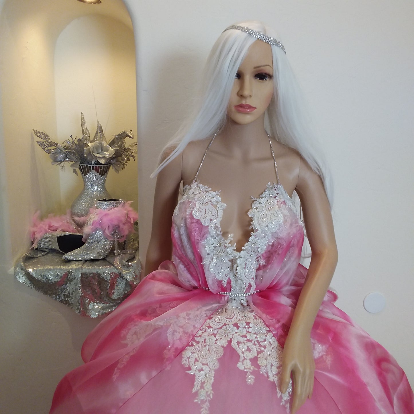 "FARRAH" Pink Tie Dye Organza Wedding Ballgown Set