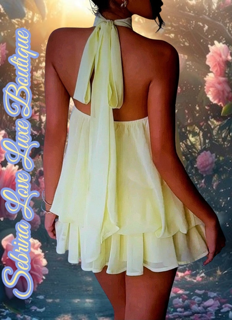 Flirty Chiffon Yellow Backless Mini Dress
