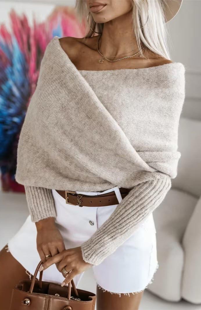 Chic Orange Off The Shoulder Bardot Sweater