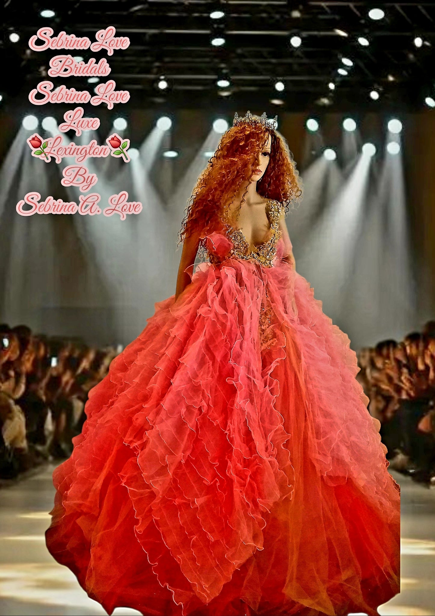🌺LEXINGTON🌺 Coral & Gold Embroidered Lace Organza Wedding Ballgown Set