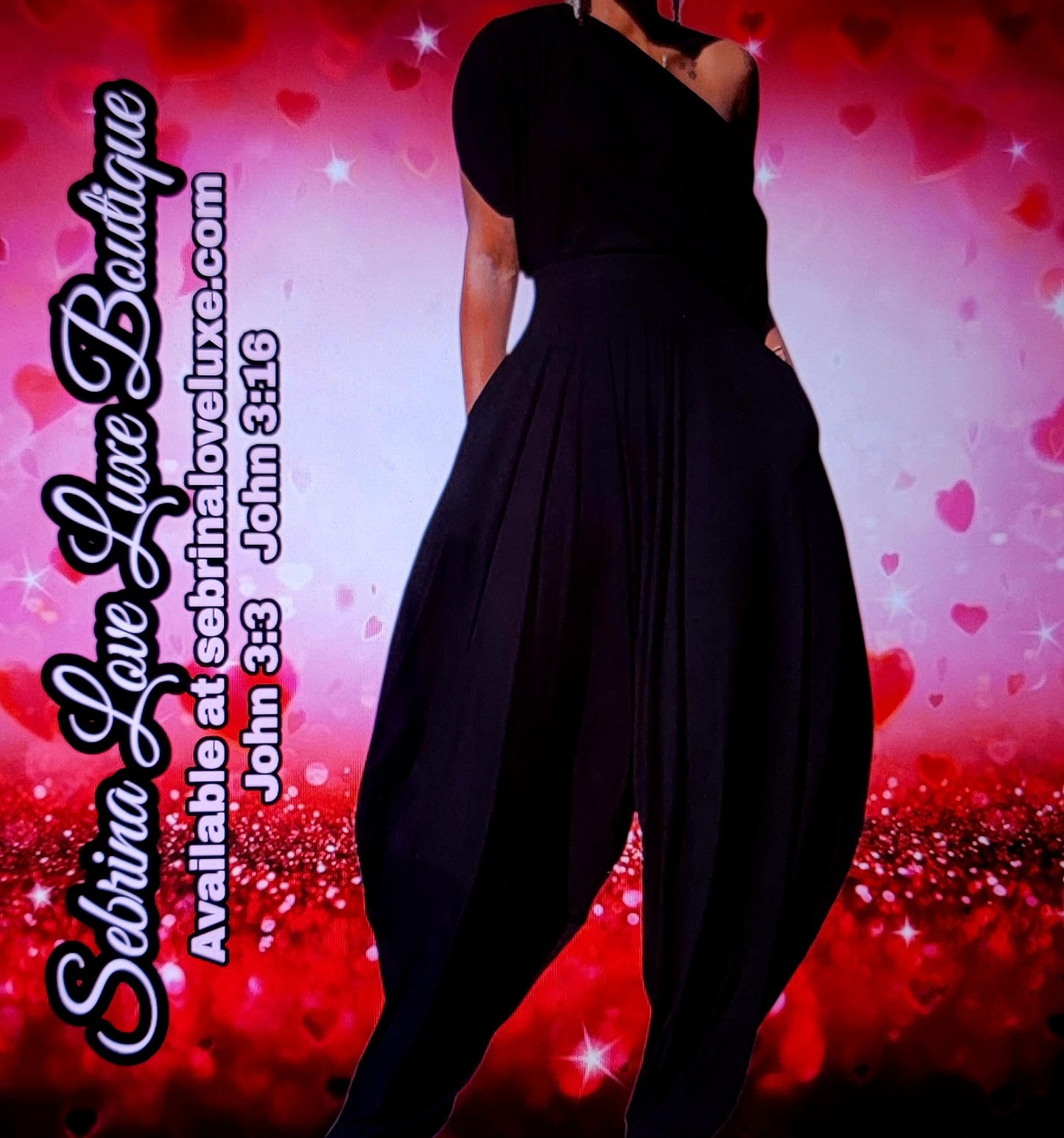 Exotic Black Off The Shoulder Top & Harem Pants Set