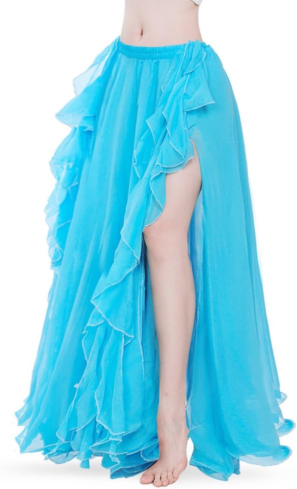 Romantic Ocean Blue Chiffon Ruffled Boho Maxi Skirt