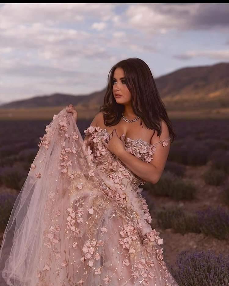 "VERITY" Blush & Gold 3D Floral Lace & Tulle Wedding Ballgown Set