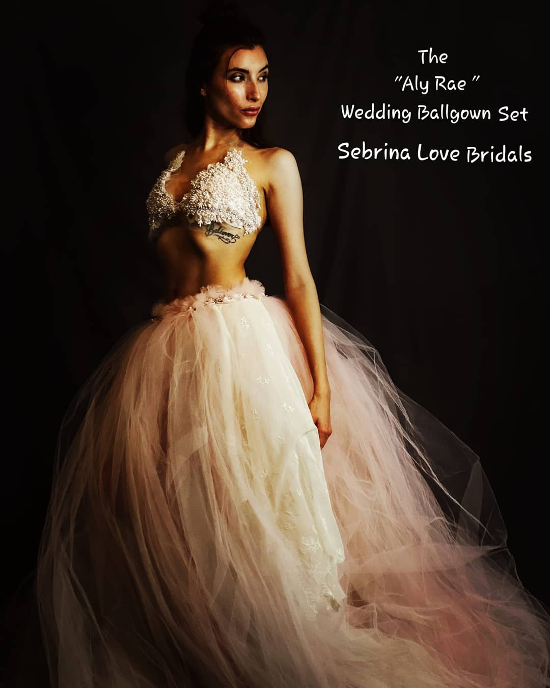The "ALY RAE" Pink & Ivory Lace Pearl Crystal Beaded Tulle Bikini Beach Wedding Ballgown Set