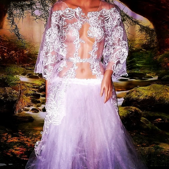 "HEATHER" White Sequined Lace & Tulle Wedding Ballgown Set