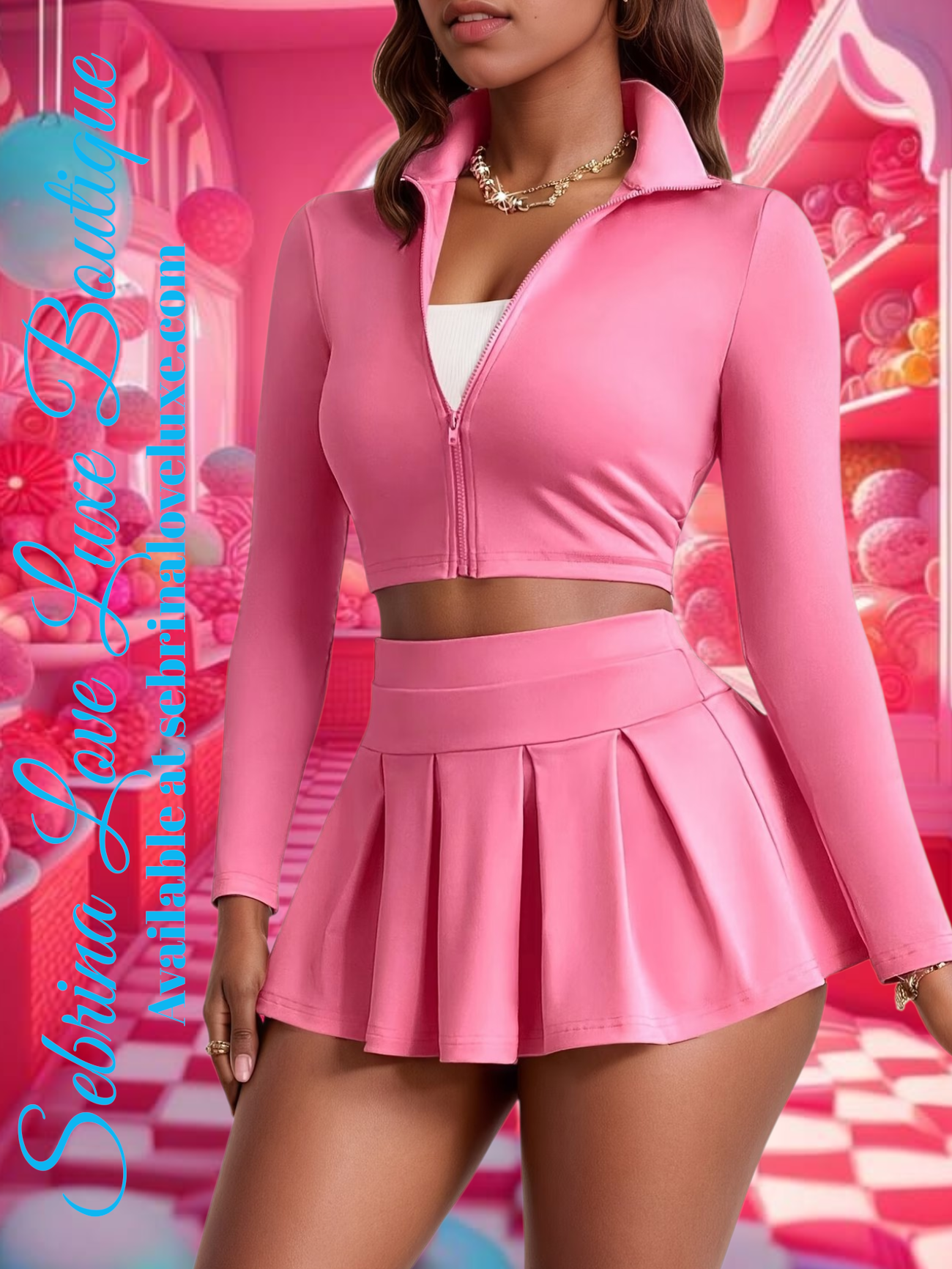 Candy Pink 2 Piece Crop Top & Tennis Skort Set