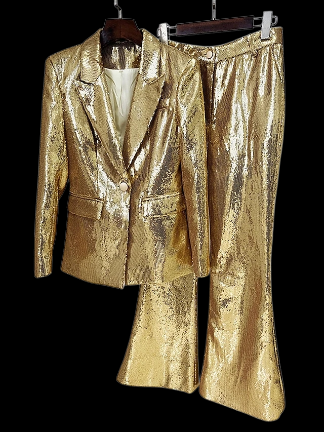 Luxe Metallic Gold 2pc Blazer & Pants Set