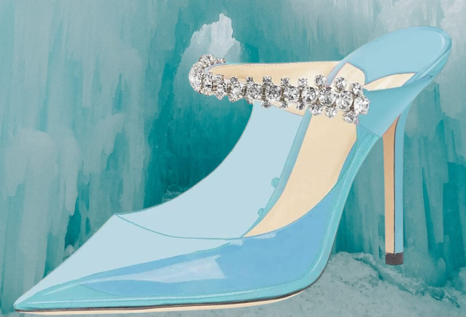 Sexy Baby Pale Ocean Blue Clear Transparent Jewel Embellished Mule Heels