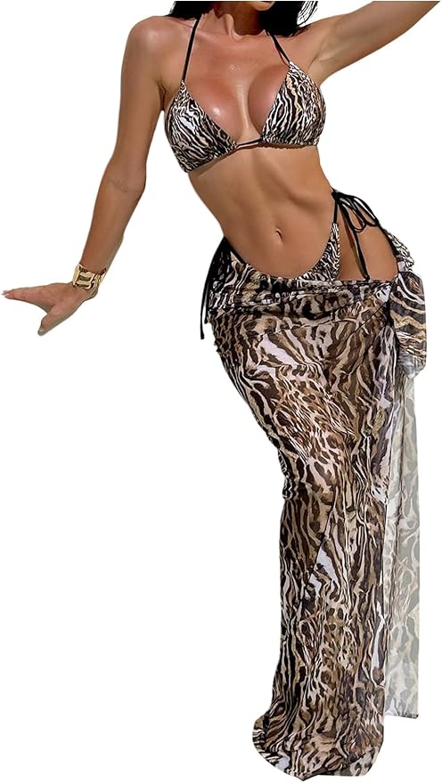 Sexy Animal Print Bikini & Sarong Cover-up Set