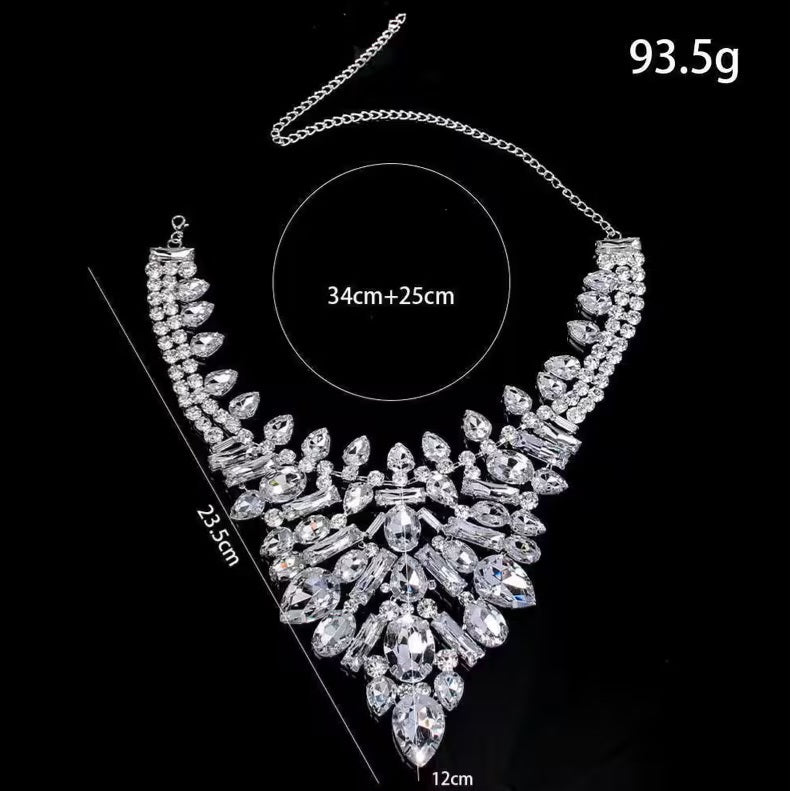 Luxe Vintage Inspired Crystal Diamante Rhinestone Bejeweled Statement Gold Color Choker Necklace & Earrings Set