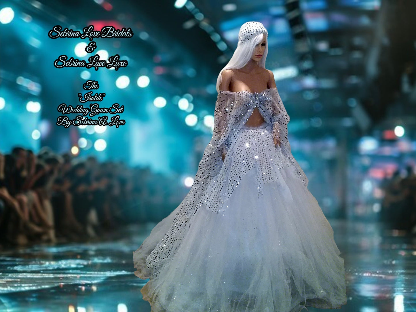 The 💎ISOLDE💎 White & Silver Sequin Crystal Kimono Wedding Ballgown Set